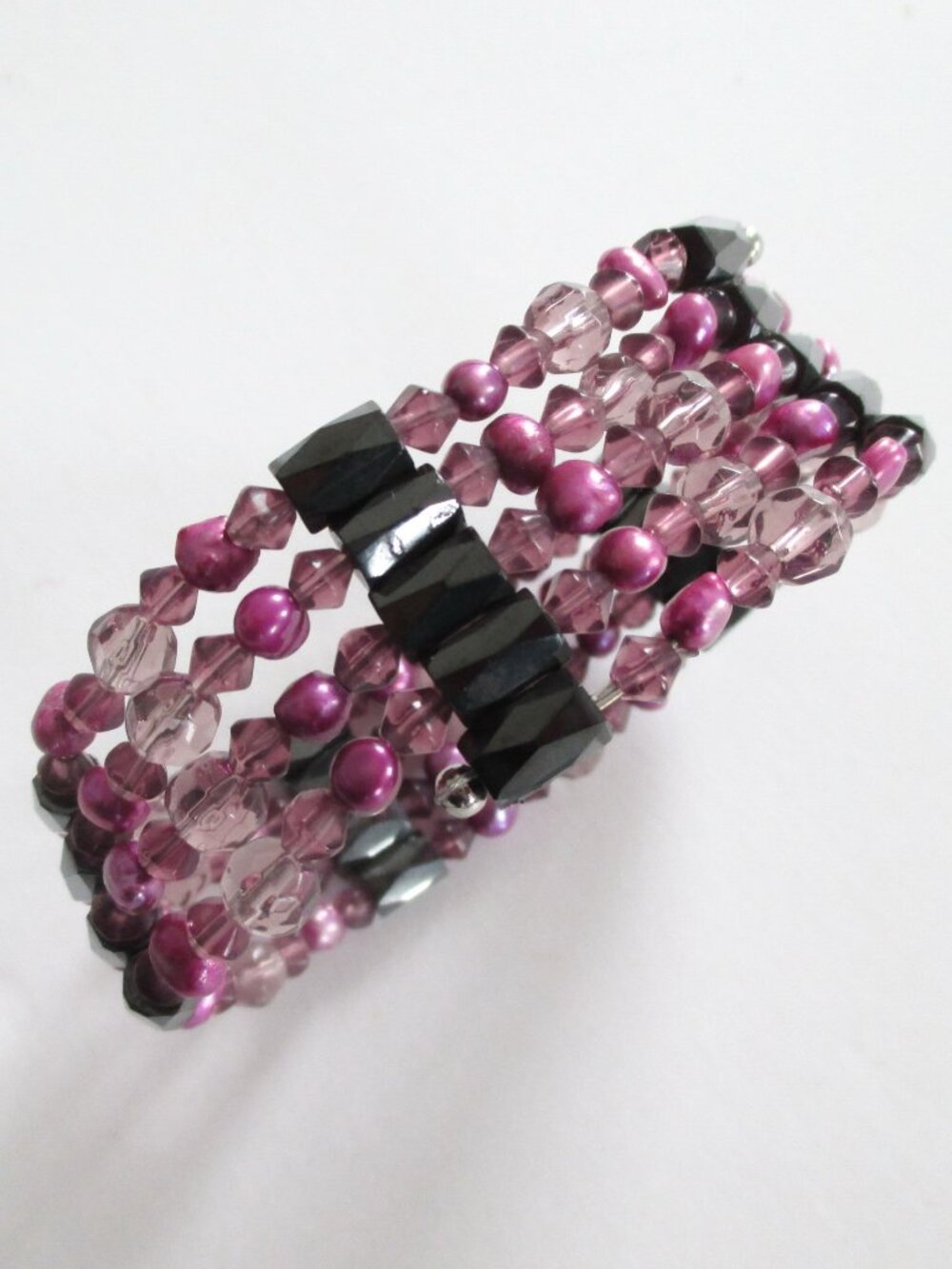 Hematite Crystal and Pearl Bead Wrap Bracelet